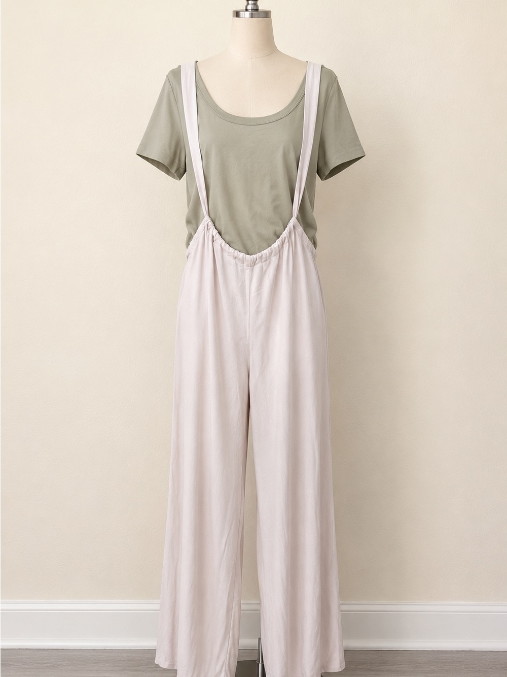 Zenana Wide Leg Adjustable Suspender Overalls - Sand Beige - Small, Med, Large
